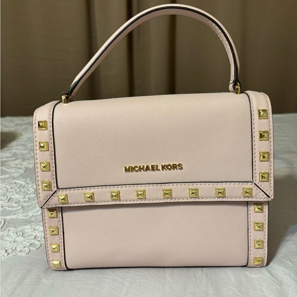 Michael Kors Like New Pink Dillon Studded Messenger Bag.